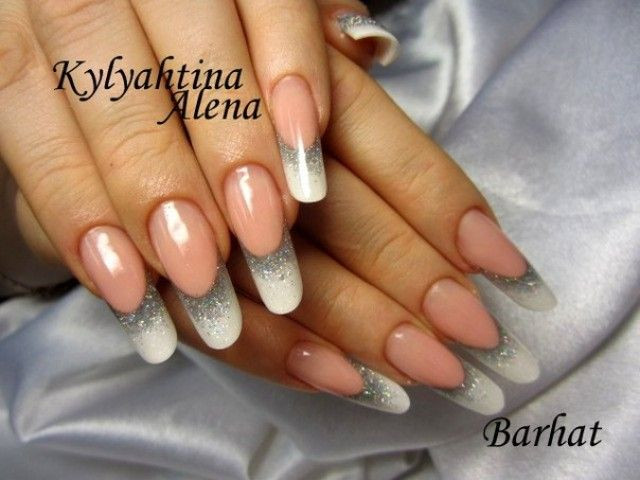 Nageldesign Bilder Weiß Silber
 Fingernägel Design AleNail Weiß French mit Silber glitzer