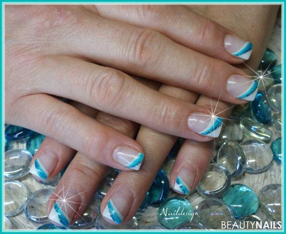 Nageldesign Bilder Weiß Silber
 Weiß mit Türkis Nageldesign