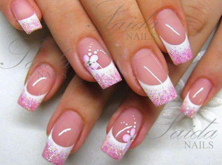 Nageldesign French Zweifarbig
 French nails elegant bridal nail design pink gra nt