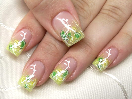 Nageldesign Früchte
 Nageldesign gerade Form Fimo Früchte