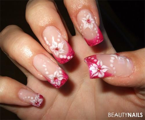 Nageldesign Gel
 Pink French Gel Blümchen Nageldesign