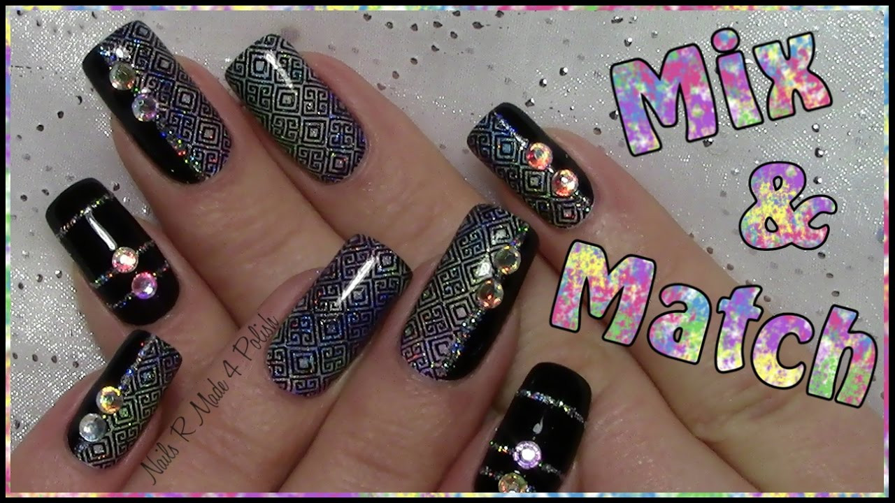 Nageldesign Mit Strass
 Mix & Match Nägel Einfaches stamping Nageldesign mit