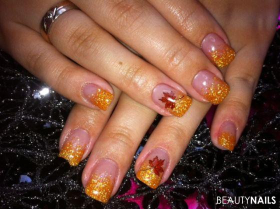 Nageldesign Orange Glitter
 Herbst Acrylnägel