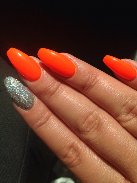 Nageldesign Orange Glitter
 Nageldesign neon orange