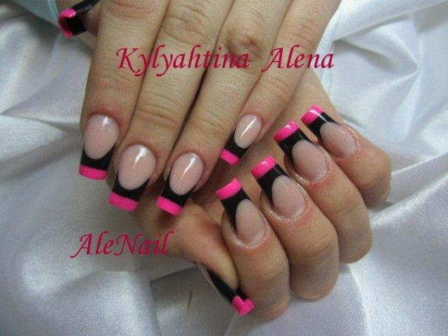 Nageldesign Pink Schwarz
 Nagelmodellage Bilder AleNail French Schwarz Pink