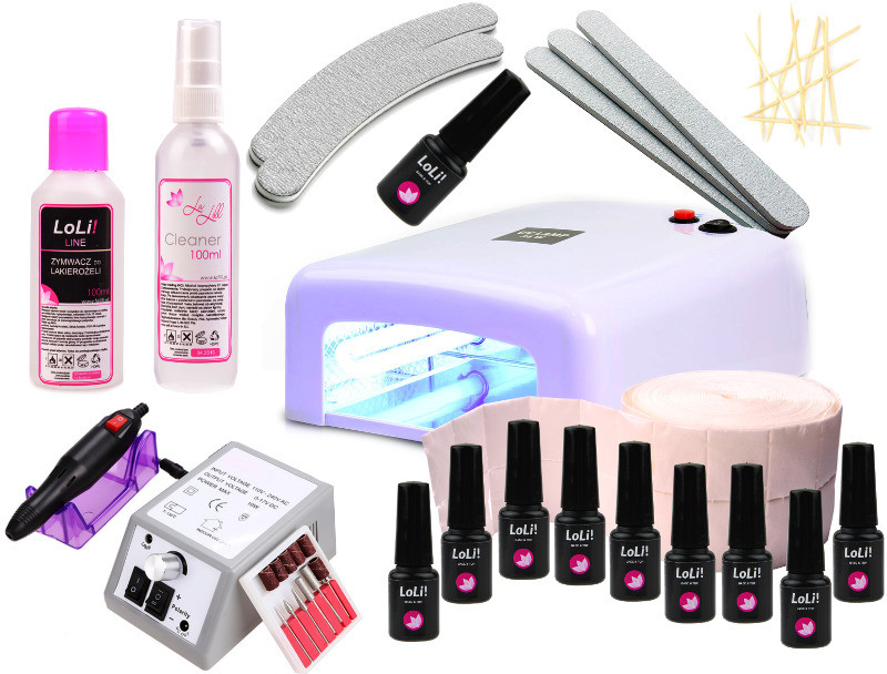 Nageldesign Uv Lampe
 Starter Set mit 36W UV Lampe 9 x UV Nagellack Polish Gel