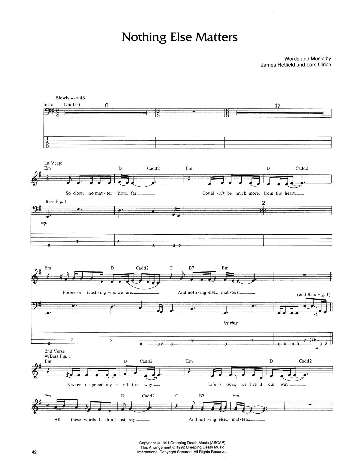 Nothing Else Matters Chords
 Nothing Else Matters by Metallica Bass Tab Guitar