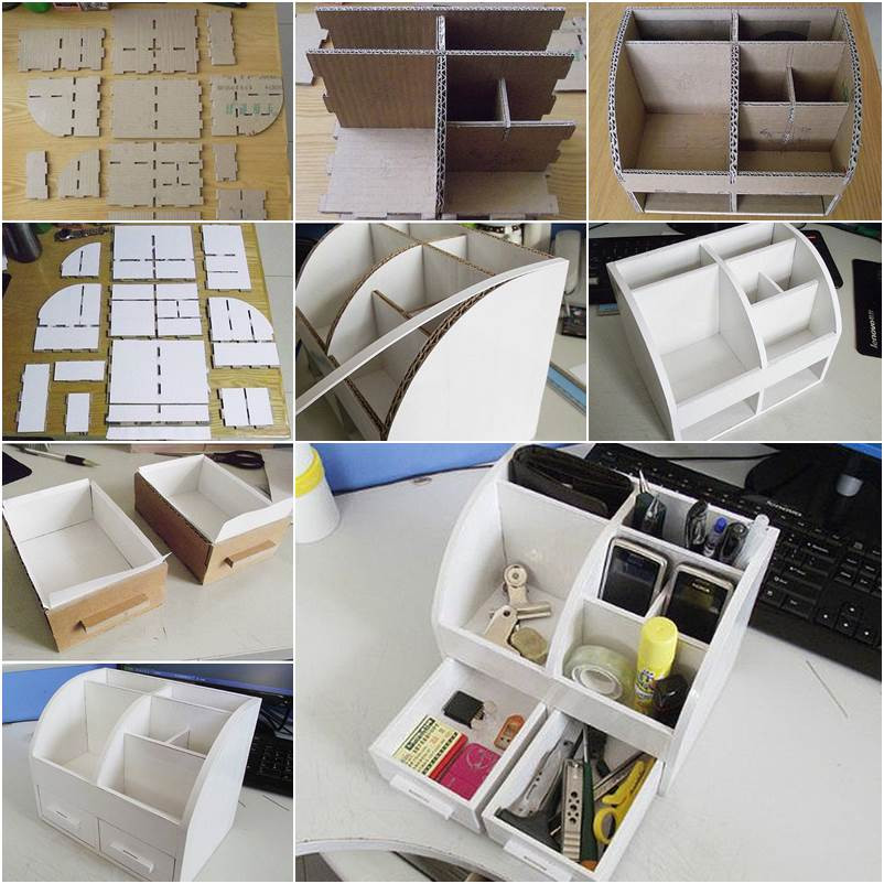 Organizer Diy
 DIY Cardboard Desktop Organizer with Drawers