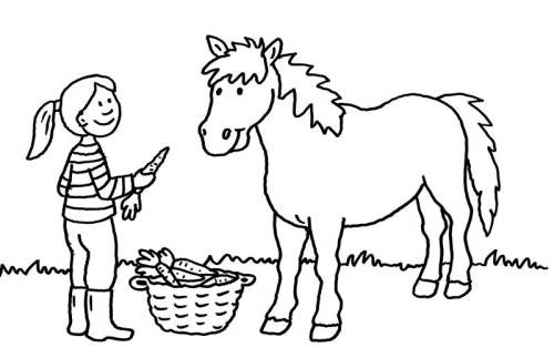 Pferde Ausmalbilder Zum Drucken
 Kostenlose Malvorlage Pferde Mädchen füttert Pferd mit