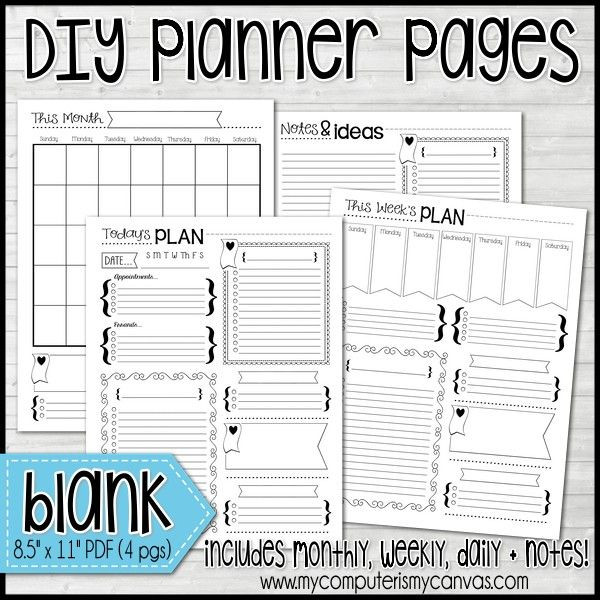 Planner Diy
 Printable DIY BLANK Planner Pages Monthly Calendar