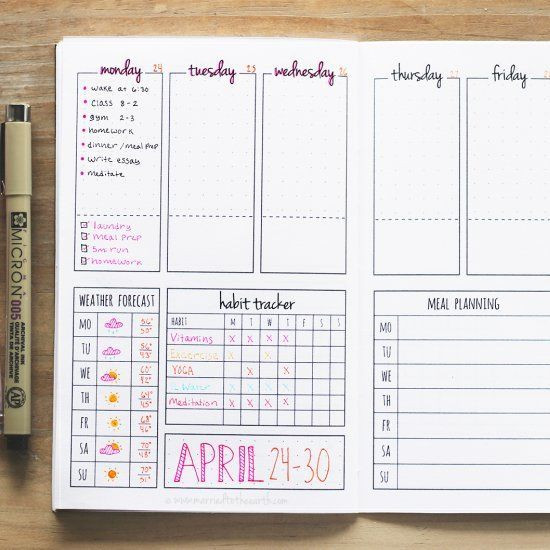 Planner Diy
 Download this printable weekly bullet journal spread and