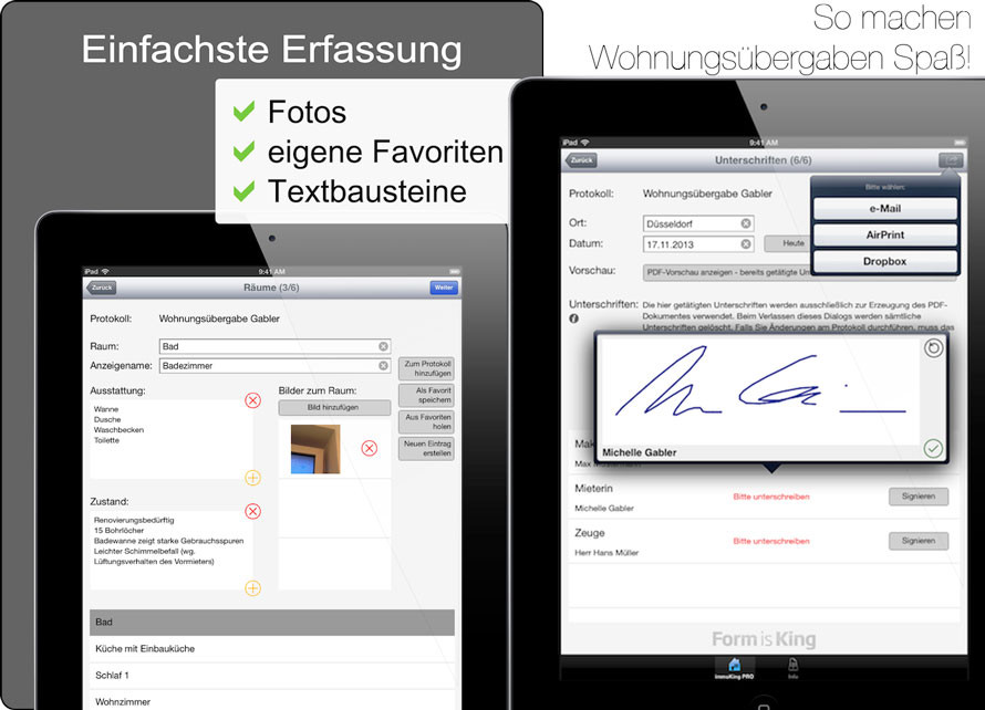Protokoll Wohnungsübergabe
 immoKing PRO Wohnungsübergabe Protokoll für Vermieter