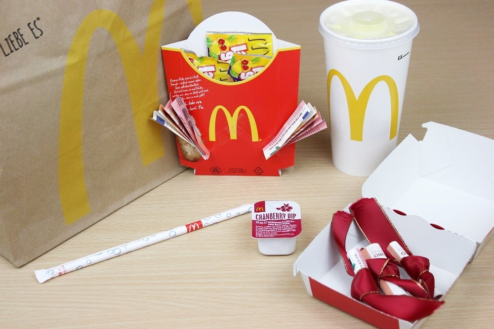 Rubinhochzeit Geschenke Basteln
 Geldgeschenk in McDonalds Verpackung HANDMADE Kultur