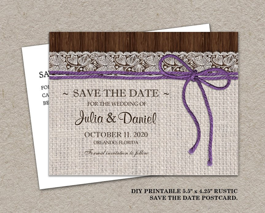 Save The Date Diy
 DIY Printable Rustic Wedding Save The Date Postcard With