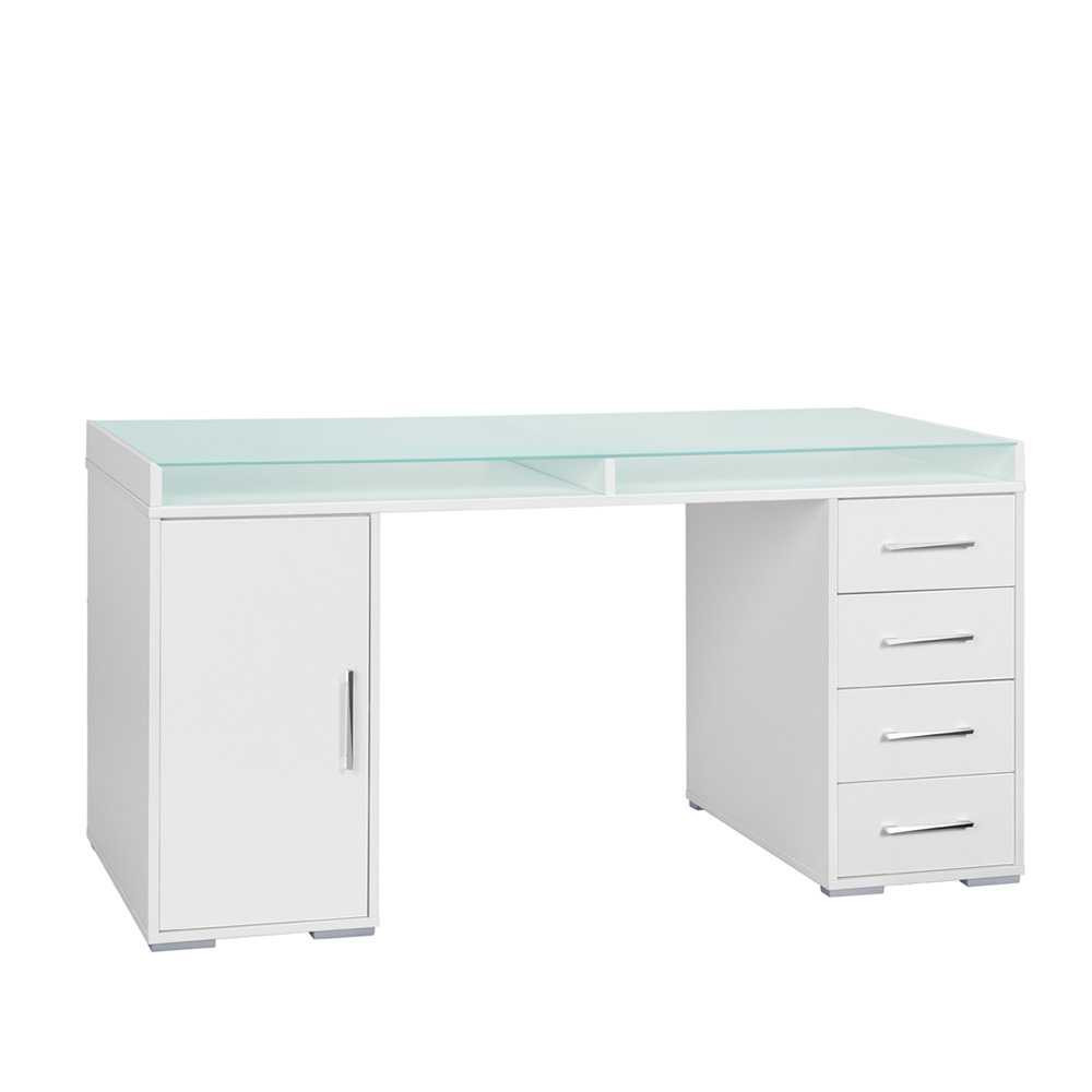 Schreibtisch Weiß Holz
 Glas Schreibtisch Blowering in Weiß