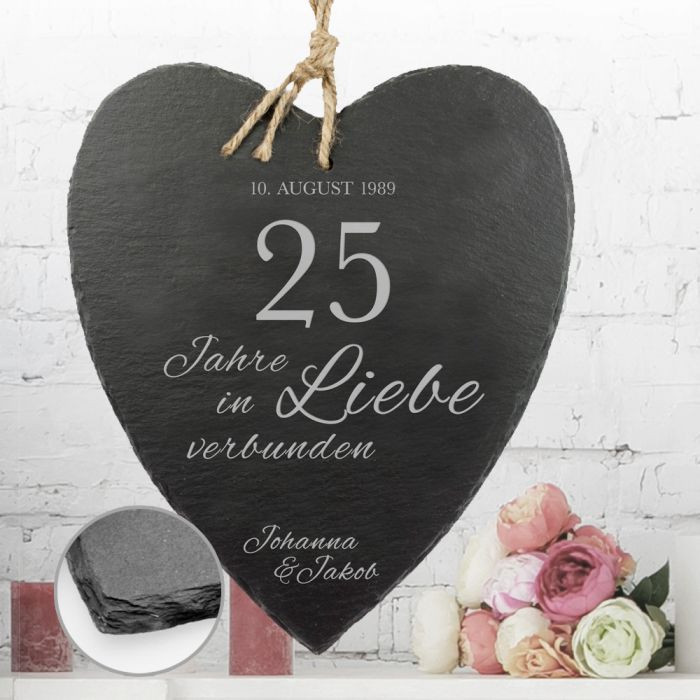 Silberhochzeit Geschenkideen
 Schieferherz zur Silberhochzeit persönliches und edles