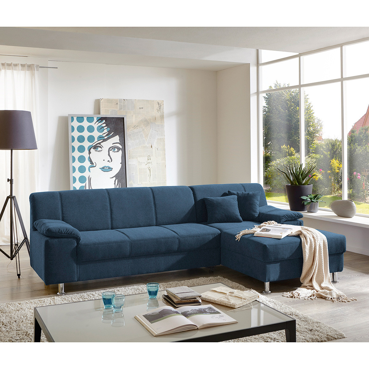 Sofa Blau
 Ecksofa Alamo Wohnlandschaft Sofa Polstersofa in blau mit