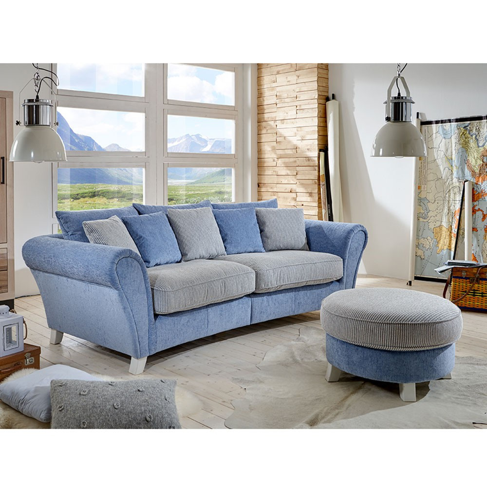 Sofa Blau
 Big Sofa Jassina in Blau Beige mit Kissen