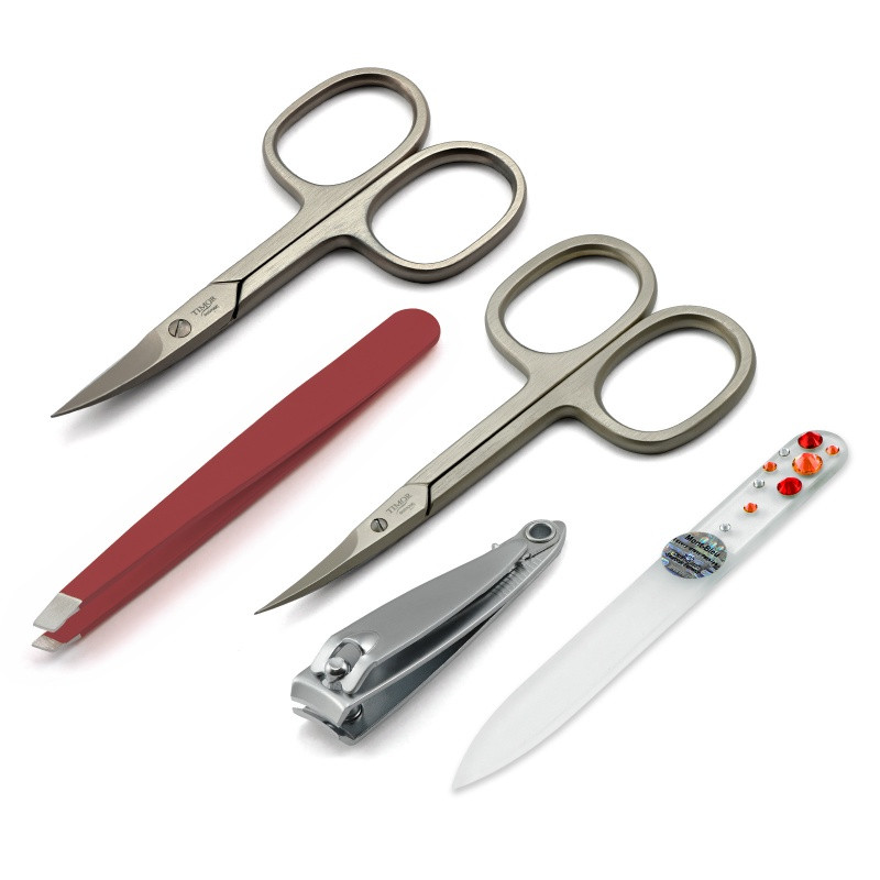 Solingen Maniküre Set
 5 Piece Elegant Solingen Women Manicure Set in Red Leather