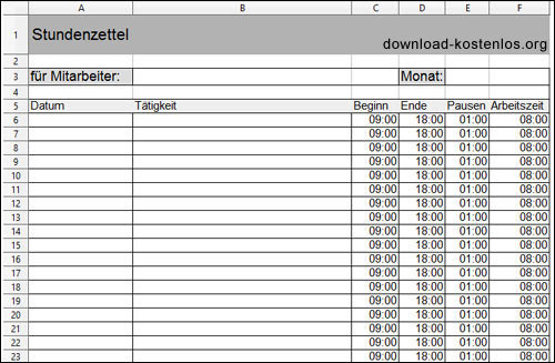 Stundennachweis Handwerk
 Stundenzettel Vorlagen Download für Word PDF und Excel