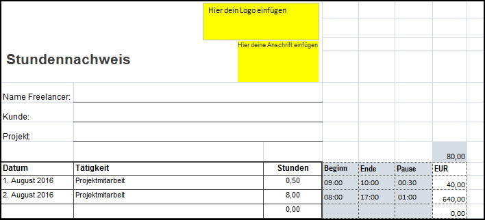 Stundenzettel Handwerk
 Kostenlos einfacher Stundenzettel Excel