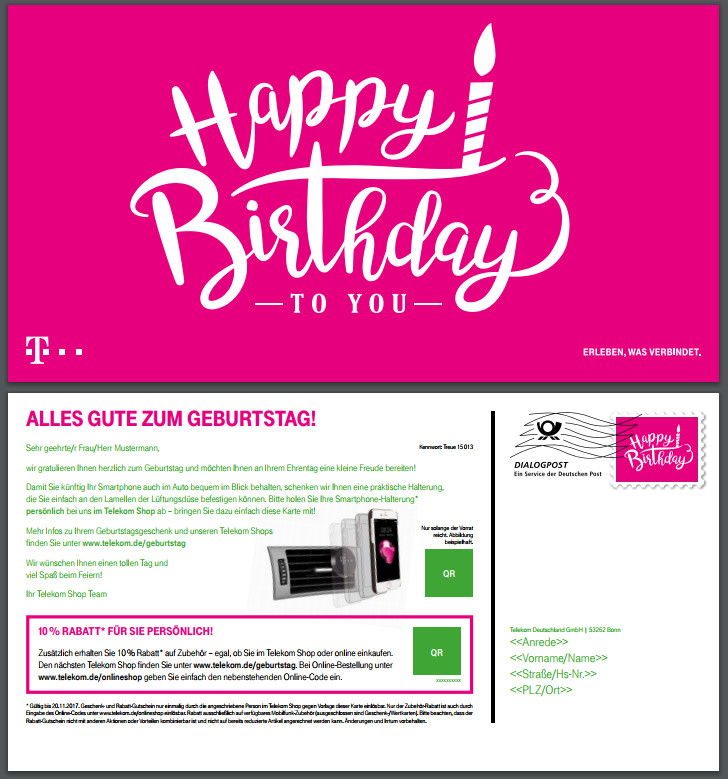 Telekom.De/Geburtstagsgeschenk
 Gelöst AW Geburtstagsgeschenk einlösen