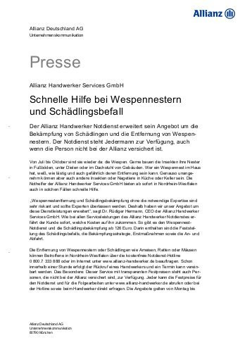 Vergütung Notdienst Handwerk
 Arbeitsnachweis Allianz Handwerker Not nst für alle