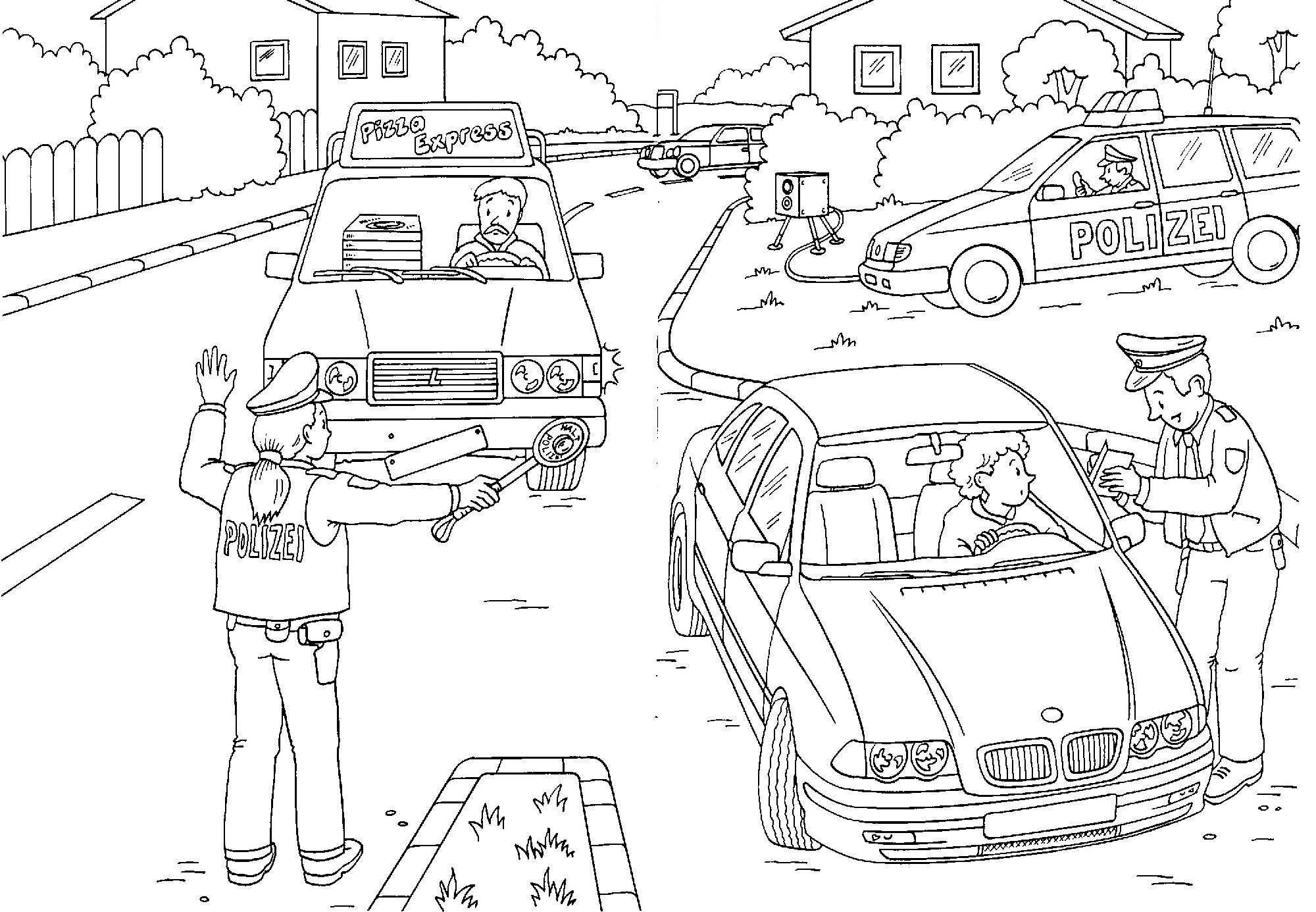 Verkehrserziehung Kindergarten Ausmalbilder
 Drei Auto Polizei Ausmalbilder