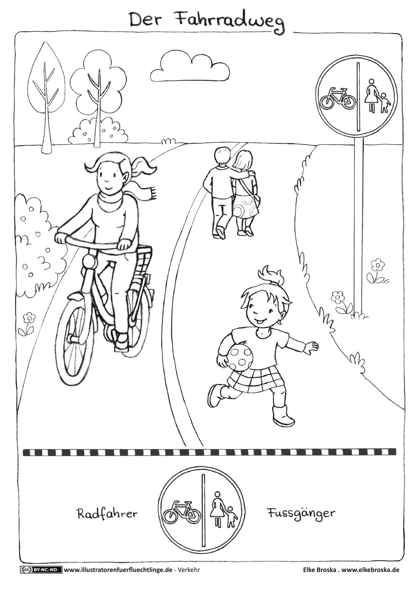 Verkehrserziehung Kindergarten Ausmalbilder
 Verkehr Fahrrad Fahrradweg Broska Schule