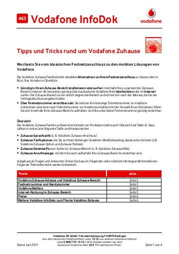 Vodafone Zuhause
 Infodok 457 Vodafone Zuhause Option und Vodafone Zuhause