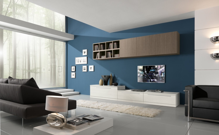 Wandfarbe Wohnzimmer
 Wandfarbe Taubenblau 21 moderne Einrichtugsideen