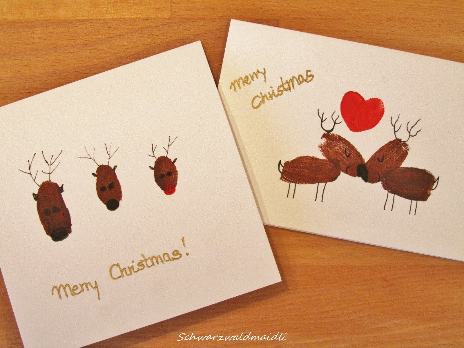 Weihnachtskarten Diy
 Schwarzwaldmaidli DIY Weihnachtskarten mit Fingerabdruck