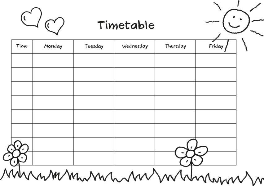 Wochentage Ausmalbilder
 Kostenlose Malvorlage Stundenpläne zum Ausmalen flowering