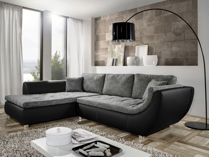 Wohnzimmer Couch
 Couch Avery 287x196cm Webstoff anthrazit Kunstleder