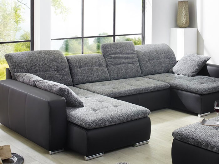 Wohnzimmer Couch
 Sofa Couch Ferun 365x200 185cm mit Hocker anthrazit