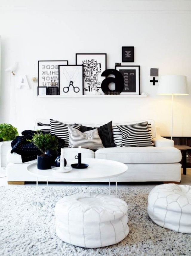 Wohnzimmer Grau Weiß
 Wohnzimmer einrichten Ideen in Weiß Schwarz und Grau