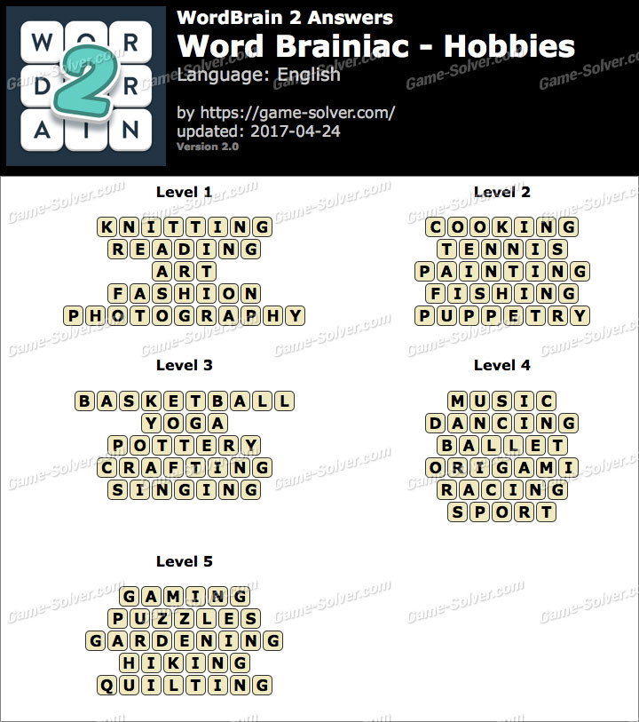 Wordbrain 2 Handwerk
 Wordbrain 2 Word Brainiac Hobbies Answers Game Solver