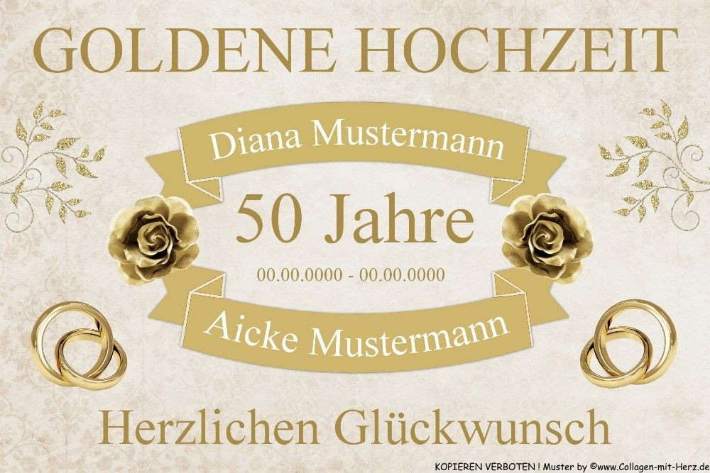 50 Goldene Hochzeit
 Schild Geschenk GOLDENE HOCHZEIT 50 Jahre INDIVIDUELL