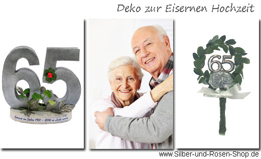 65 Jahre Hochzeit
 Deko Eiserne Hochzeit Silber und Rosen Shop