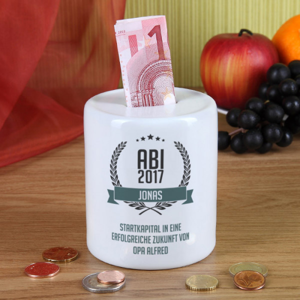 Abi 2017 Geschenke
 Spardose zum bestandenen Abitur mit Name und Wunschtext