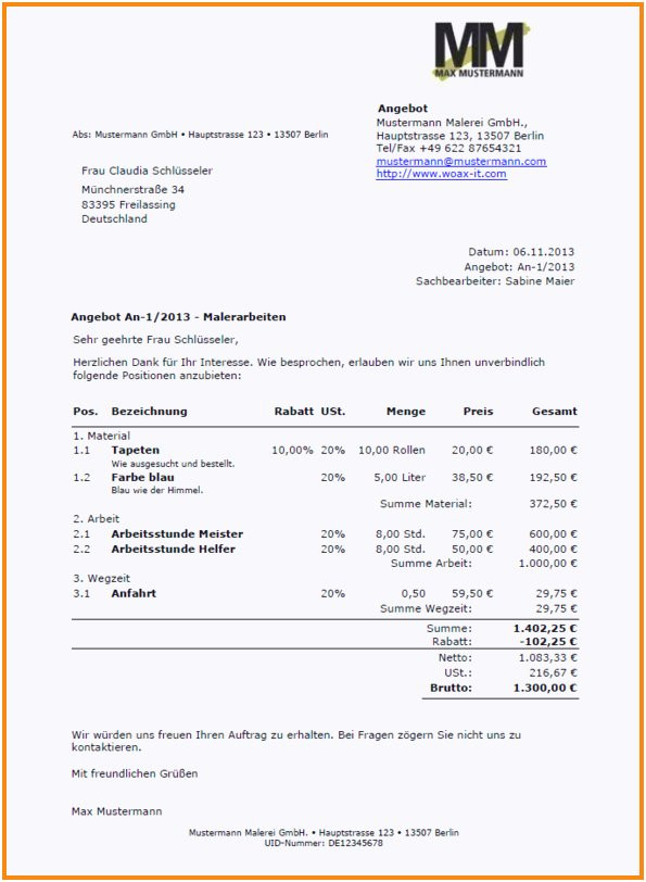 Angebotsschreiben Handwerk
 11 vorlage angebot word