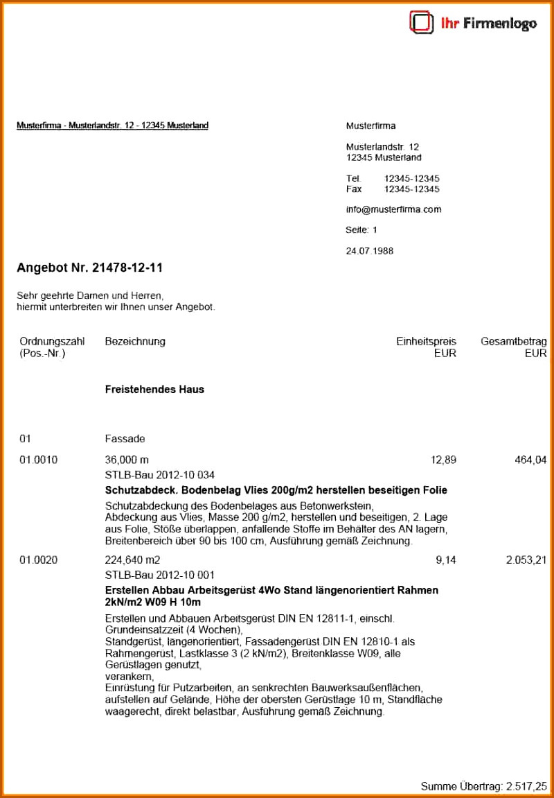 Angebotsschreiben Handwerk Muster
 11 Angebotsschreiben Muster Kostenlos Vorlagen123