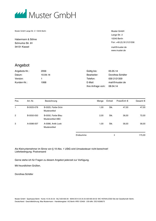 Angebotsvorlage Handwerk
 Angebotsvorlagen und Angebotsmuster kostenlos I weclapp