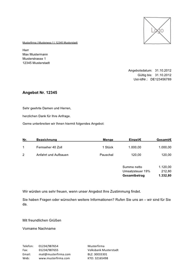 Angebotsvorlage Handwerk
 Kostenlose Angebotsvorlage zum Download von lexoffice