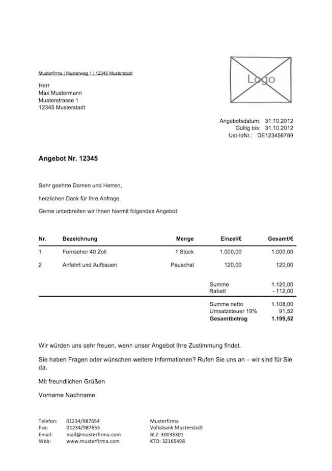 Angebotsvorlage Handwerk
 Kostenlose Angebotsvorlage Zum Download Von Lexoffice