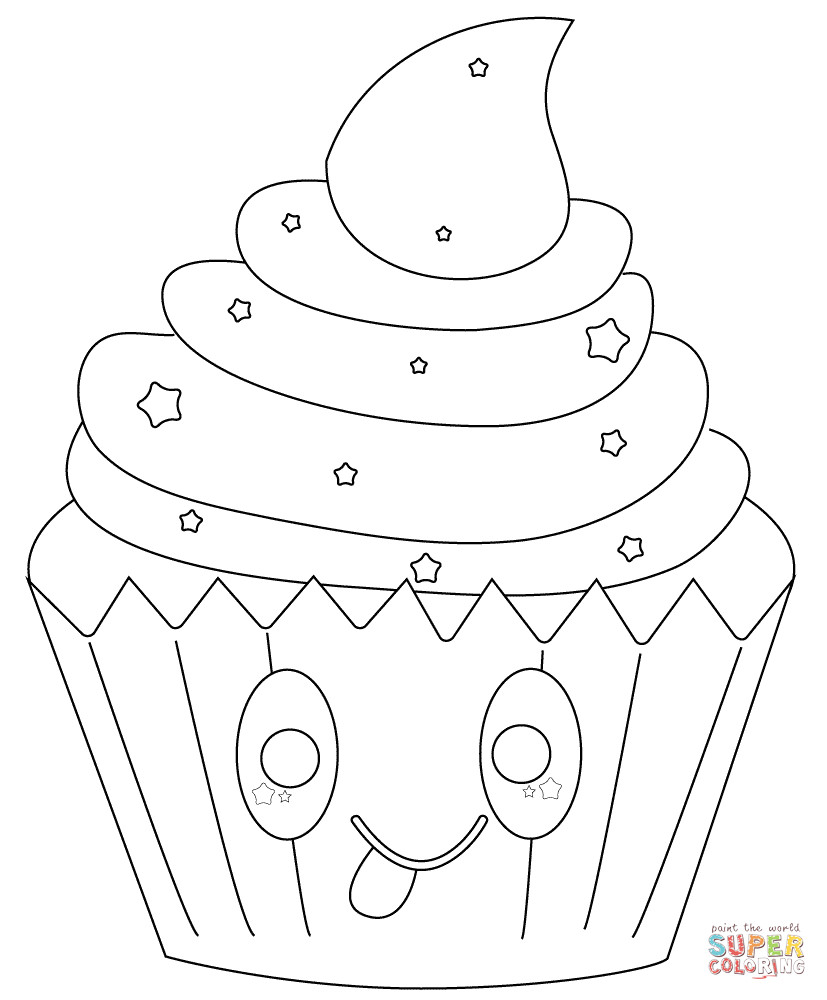 Ausmalbilder Kawaii
 Coloriage Cupcake avec les étoiles kawaii