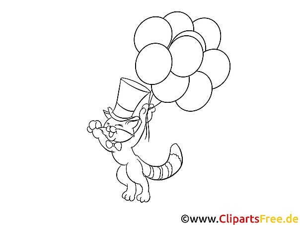 Ausmalbilder Luftballons
 Katze fliegt mit Luftballons Ausmalbilder zum Drucken
