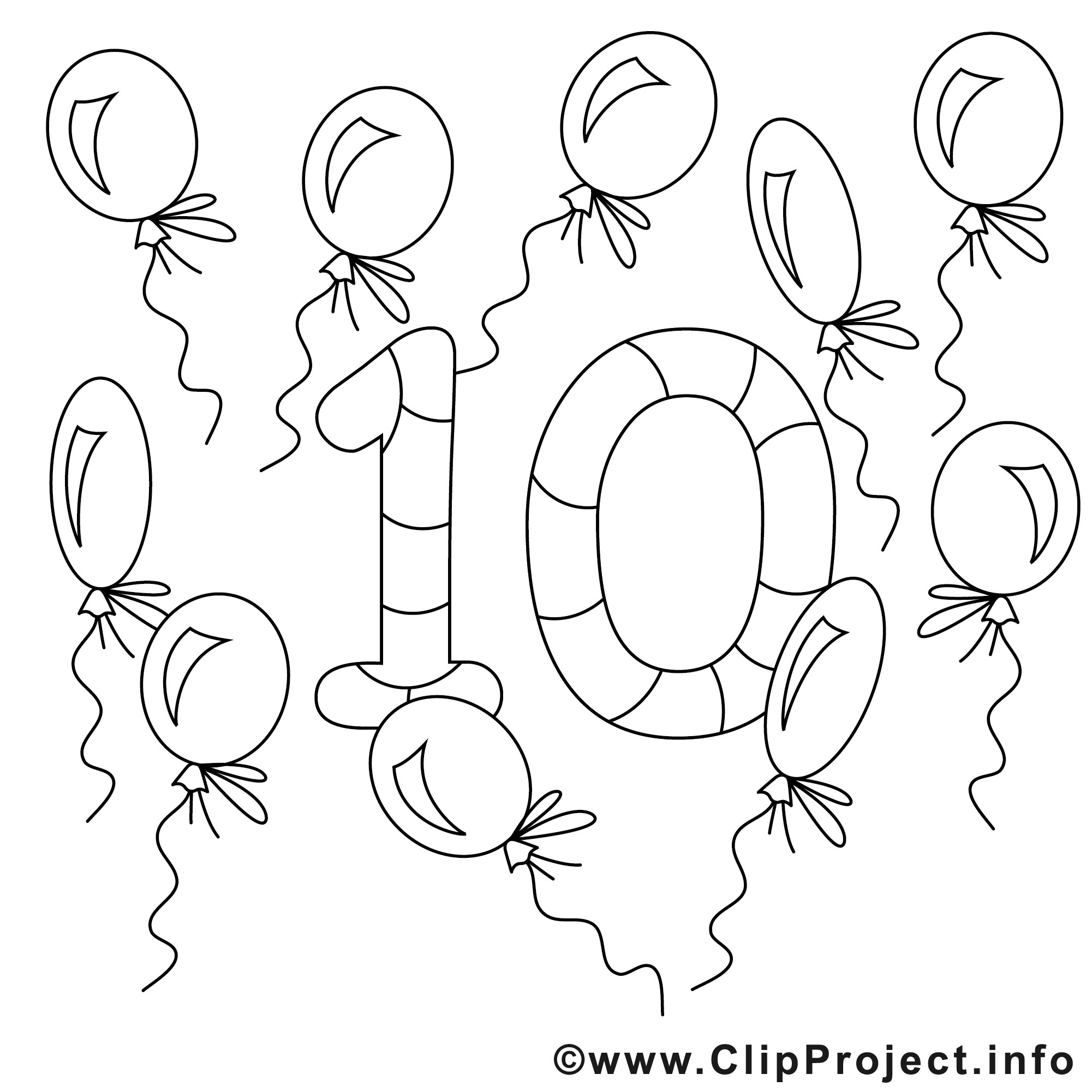 Ausmalbilder Luftballons
 10 Luftballons Zahlen Malvorlage