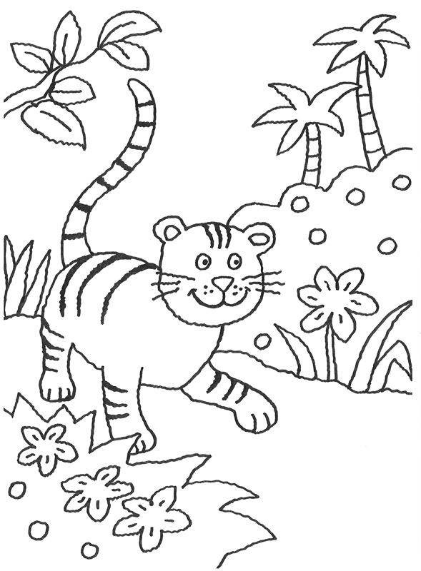 Ausmalbilder Tiere Im Dschungel
 Ausmalbild Tiere Kleiner Tiger im Dschungel kostenlos