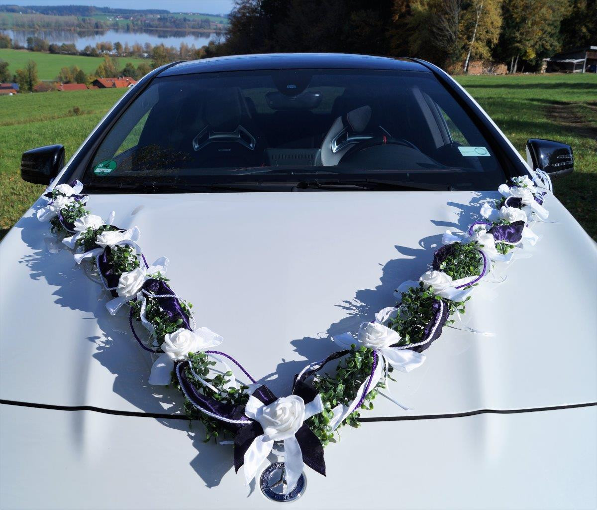 Autogirlande Hochzeit
 Unser schönster Tag Autoschmuck Autogirlande